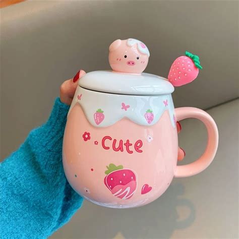 Kawaii Strawberry Pig Ceramic Mug With Lid Straw Artofit