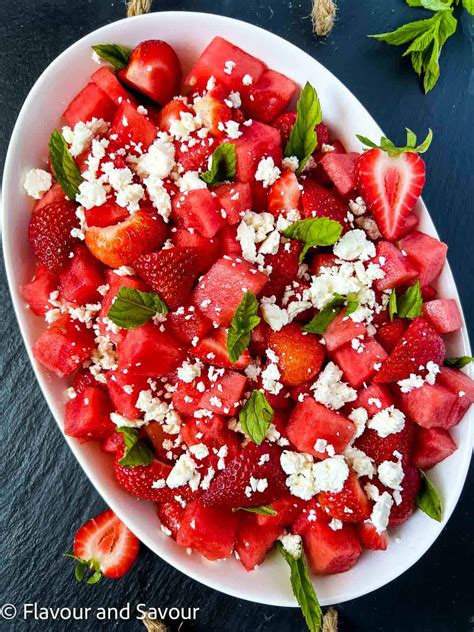 Summer Strawberry Watermelon Salad with Feta - Flavour and Savour