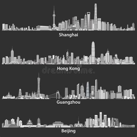 Abstract Vector Illustrations Of Shanghai Hong Kong Guangzhou And