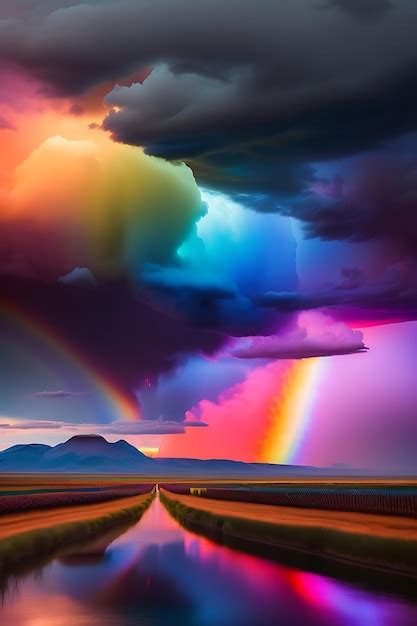 Premium AI Image | Rainbow storm clouds over a landscape Thunder and ...