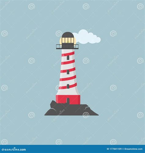 Sea Beacons Coast Lighthouse With Searchlight Beam Cartoon Navigation