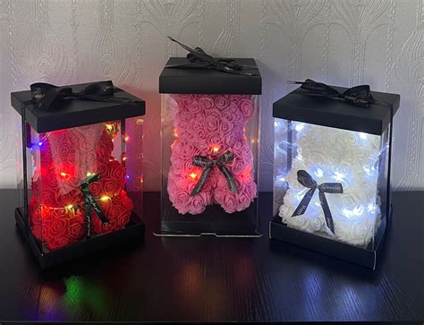 Personalised Fairy Light Forever Rose Bear W Gift Box Handmade