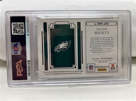 Panini Impeccable Jalen Hurts Rc Rpa Rookie Patch Auto