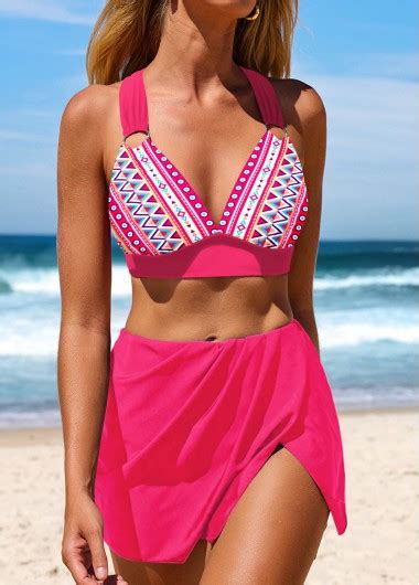 ROTITA Circular Ring Hot Pink Geometric Print Bikini Set Rotita