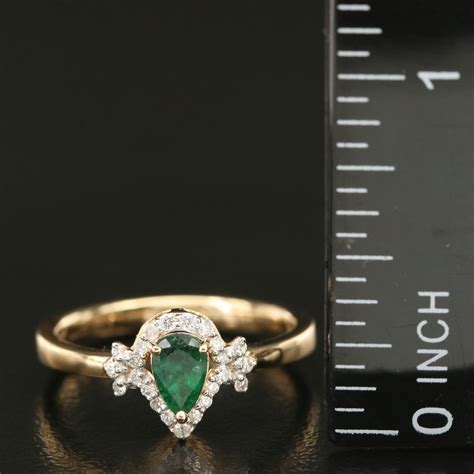 Oscar Friedman 18k Emerald And Diamond Teardrop Ring Ebth