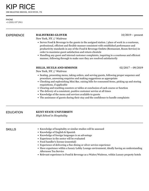 Waitress Cv Sample 9 Waitress Resume Examples Proven To Work In 2024