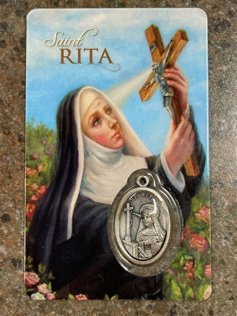 St Rita Laminated Prayer Card With Medal Marytown T Shop