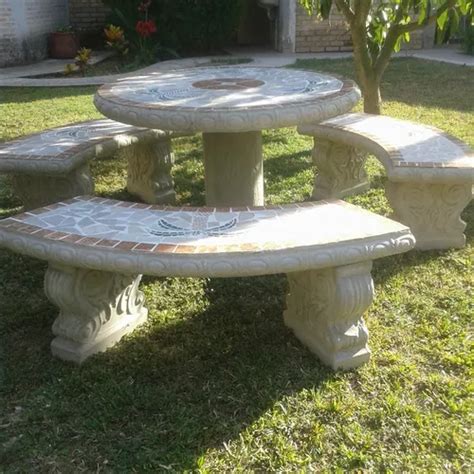 1 Juego De Mesa Y Bancas De Concreto Para Jardin Palmeras D