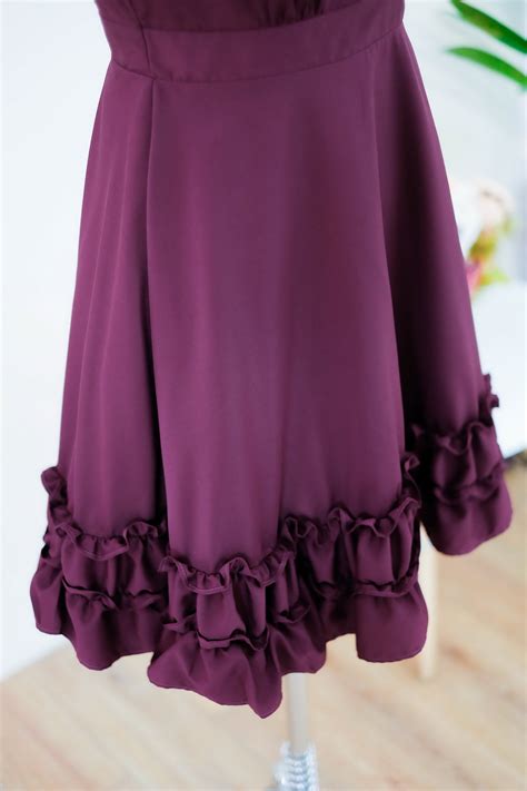 HANDMADE Dress Marry Sundress Maroon Dress Ruffle Neck Maroon