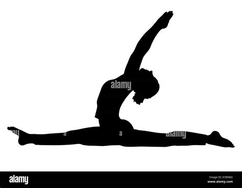 Yoga Pose Mujer Realizar Las Divisiones Silueta Contorno Vectorial