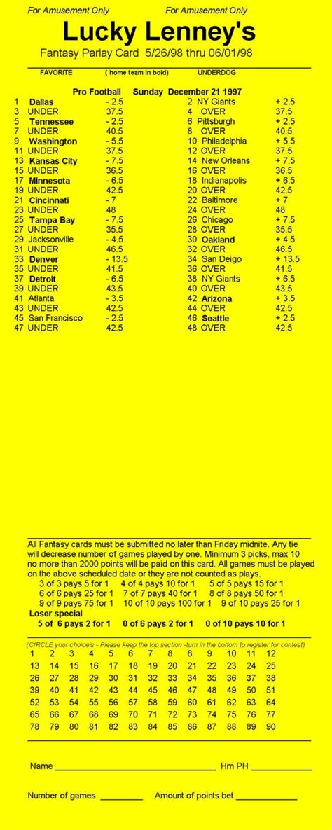 Free Printable Football Parlay Cards We Will Customize Your Payouts And