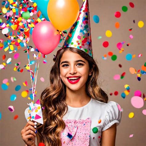 Premium Photo A Cheerful Girl Wearing A Party Hat And Holding A