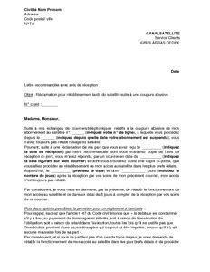 Exemple gratuit de Lettre réclamation rétablissement tardif satellite