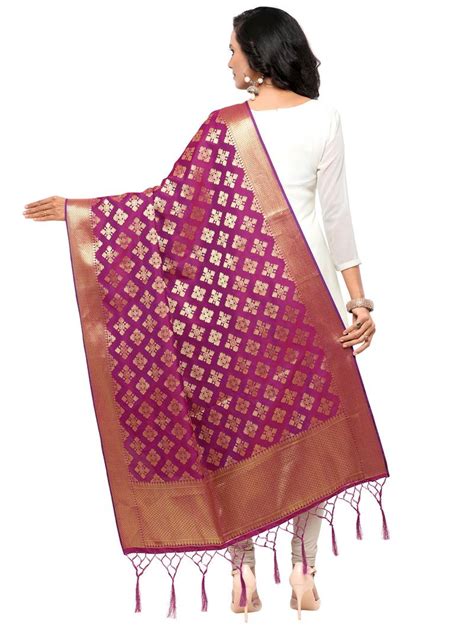 Magenta Color Poly Silk Banarasi Womens Dupatta Satrani Fashion