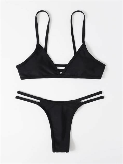 Bañador bikini tanga con abertura Negro
