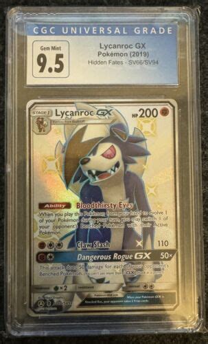 Pokemon Hidden Fates Shiny Lycanroc Gx Full Art Sv Cgc Gem Mint