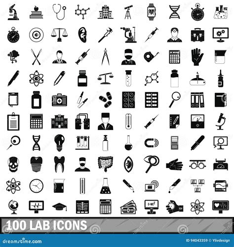 100 Iconos Fijados Estilo Simple Del Laboratorio Ilustración Del