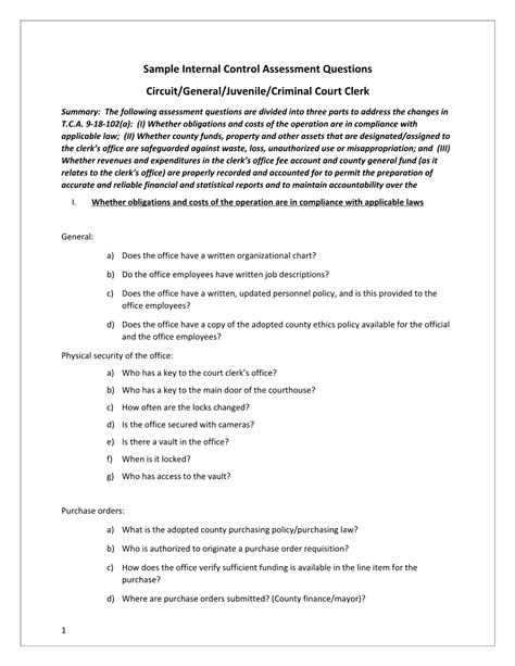 Sample Internal Control Assessment Questions Docslib