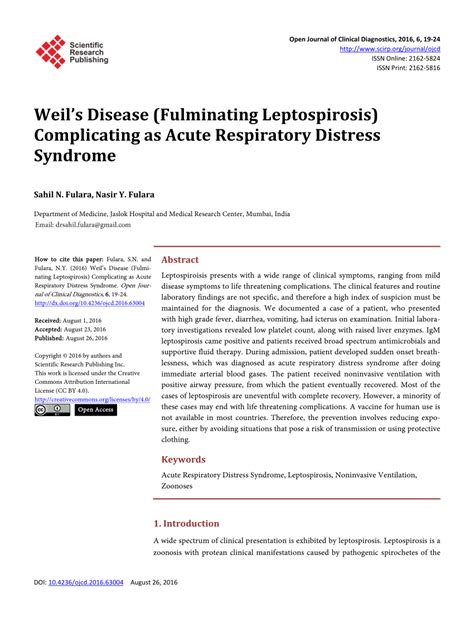 Pdf Weils Disease Fulminating Leptospirosis Complicating As Acute