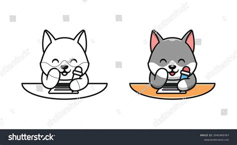 Cute Wolf Writing Cartoon Coloring Pages Stock Vector (Royalty Free ...