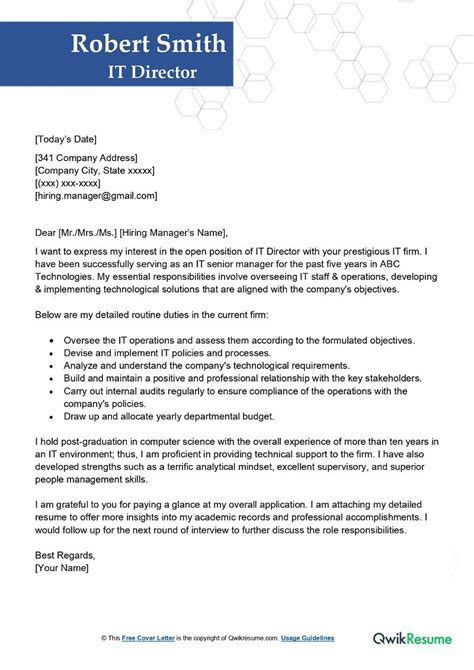 IT Director Cover Letter Examples QwikResume