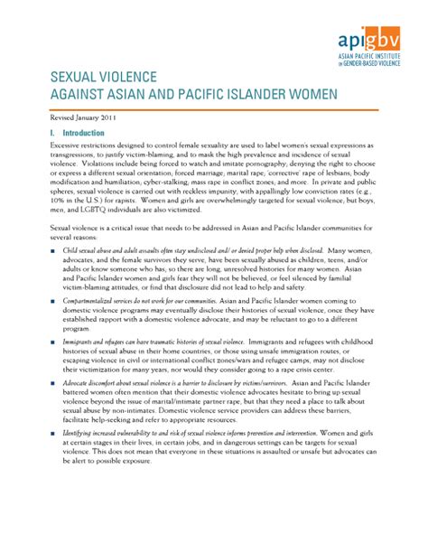 Sexual Violence Factsheet Asian Pacific Institute On Gender Based