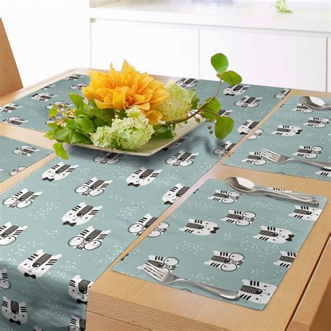 Ambesonne Cat Table Runner & Placemats, Kittens with Giant Glasses