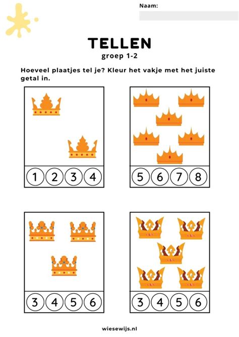 Werkblad Tellen Groep 1 2 Plaatjes Tellen Thema Koningsdag Wiesewijs