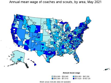 Map Of Annual Mean Wages Of Coaches And Scouts By Area May