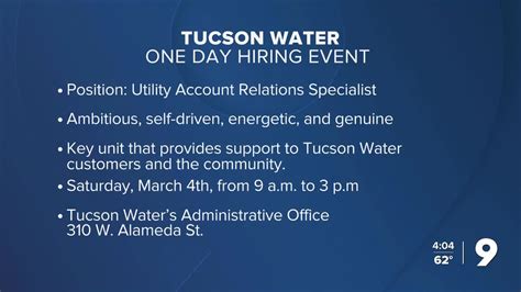 Tucson Water Holding Hiring Event March 4