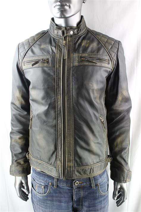 Mens Black White Leather Biker Jacket At Steven Walden Blog