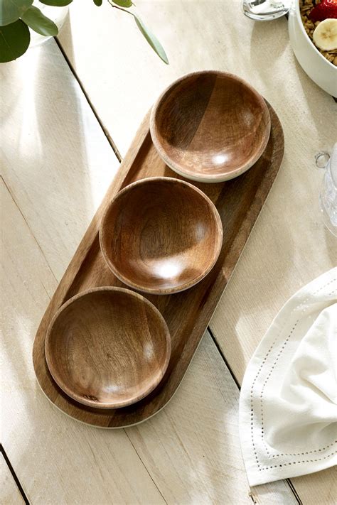 Buy Set Of 3 Natural Mango Wood Nibble Bowls And Tray From Next United