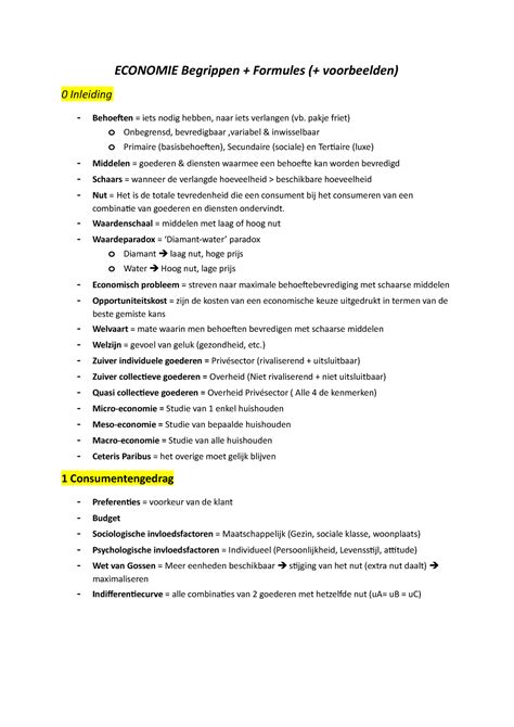 Economie Begrippen Jaar 2021 2022 ECONOMIE Begrippen Formules