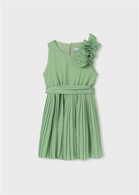 Vestido gasa plisado niña Verde Abel Lula