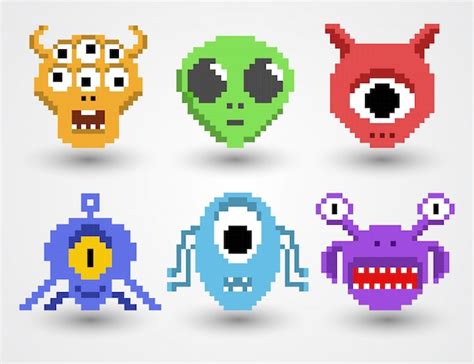 Pixel Space Monsters Arcade Video Games Robots Retro Game Invaders