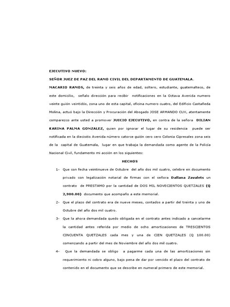 Modelo De Demanda Ejecutiva Pdf Demanda Judicial Guatemala