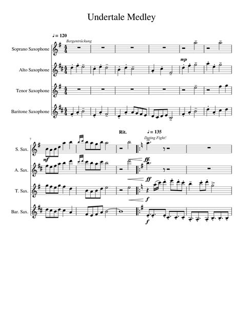 Undertale Medley Sheet Music For Saxophone Alto Saxophone Tenor Saxophone Baritone Saxophone