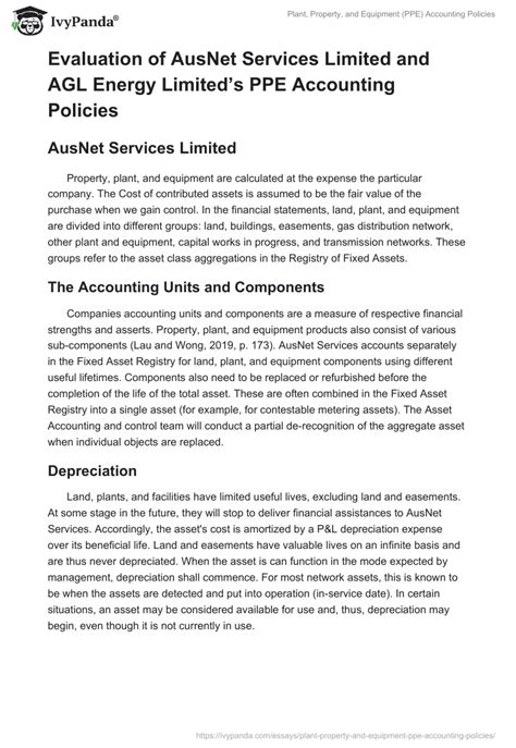 Plant Property And Equipment Ppe Accounting Policies 1682 Words Report Example