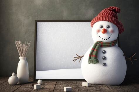 Espacio de copia de maqueta de muñeco de nieve Fondo de Navidad Foto