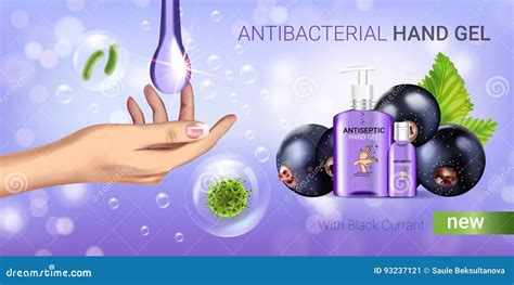 Black Currant Flavor Antibacterial Hand Gel Ads Vector Illustration