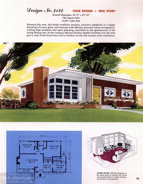 Classic House Plans From 1955 50s Suburban Home Designs At Click