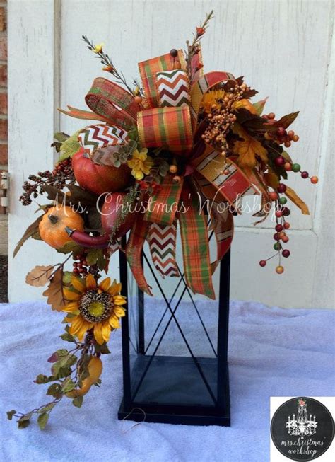 This Is A Fall Floral Lantern Swag With Burlap And Printed Ribbons