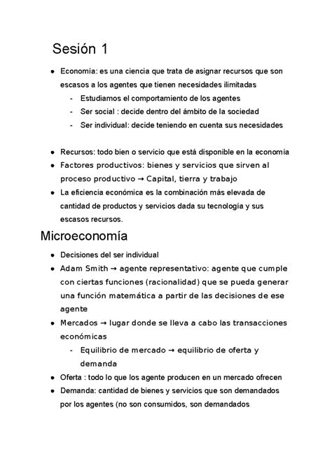 UBA 21 Economia 1er Parcial Sesión 1 Economía es una ciencia que