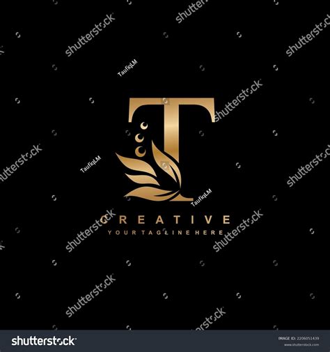 Gold Letter T Logo Design With Flourish Royalty Free Stock Vector