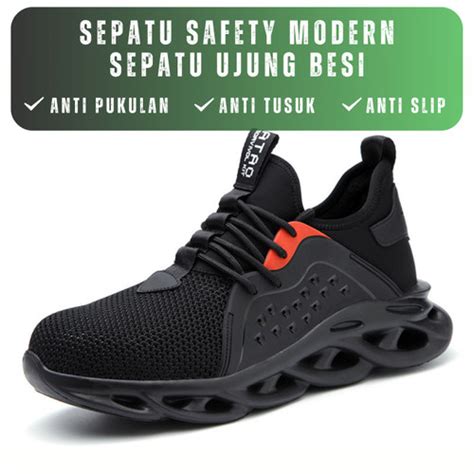 Promo Sepatu Safety Shoes Ujung Besi Anti Paku Proyek Pria Sneaker SI03