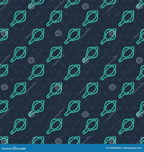 Green Line Magic Hand Mirror Icon Isolated Seamless Pattern On Blue