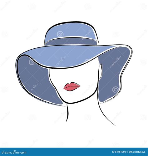 Beautiful Elegant Lady In The Blue Wide Brimmed Hat Vector Fashion