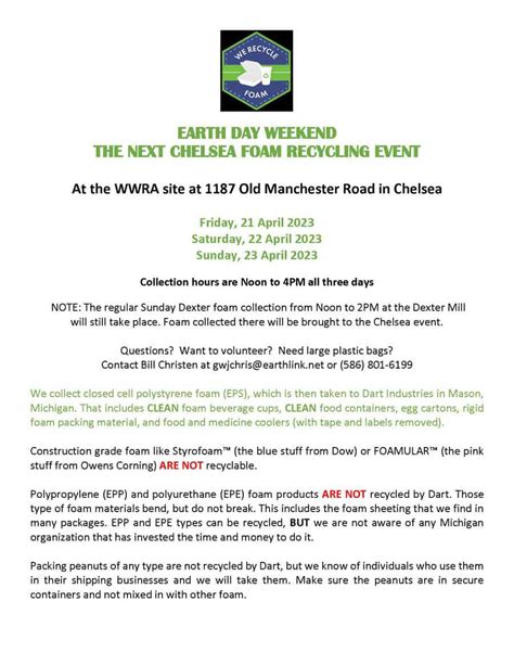 Earth Day Weekends Foam Recycling Event Western Washtenaw Recycling