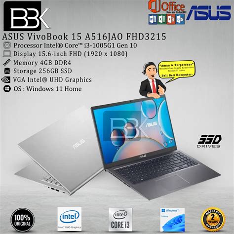 Jual ASUS VivoBook 15 A516JAO FHD3215 I3 1005G1 4GB 256GB SSD FHD WIN11