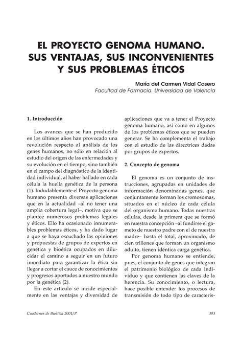 Articulo 2 El Proyecto Genoma Humano Ventajas Inconvenientes Y